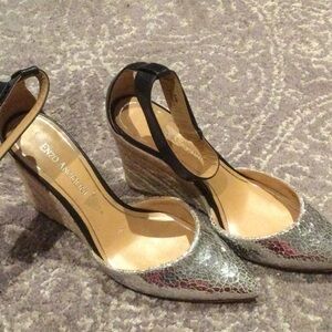 Enzo Angiolini black and silver wedges